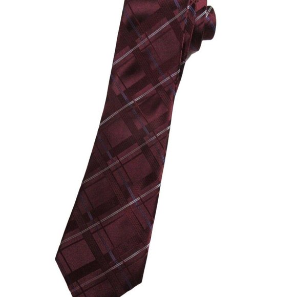 Donald Trump Signature Collection Necktie Burgundy Plaid Diamond w/ Tie Gift Box